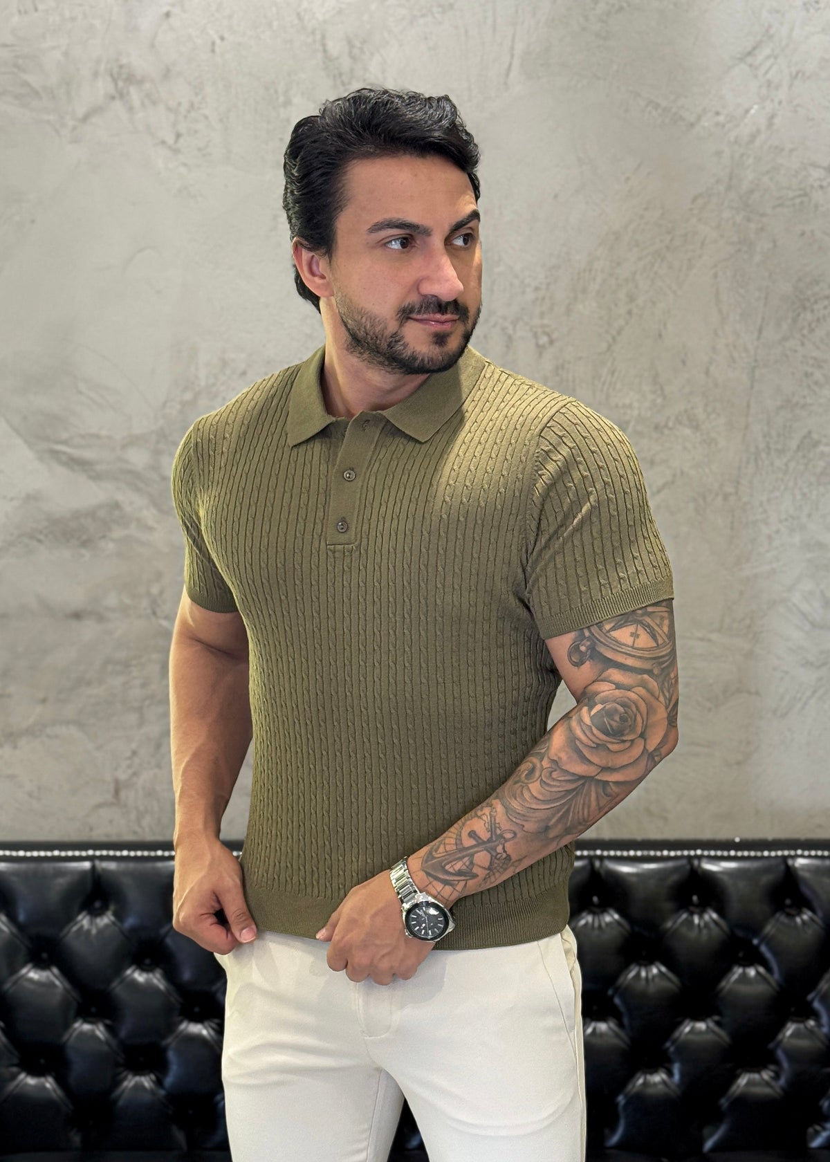 Polo Tricot Luxo Verde Olíva
