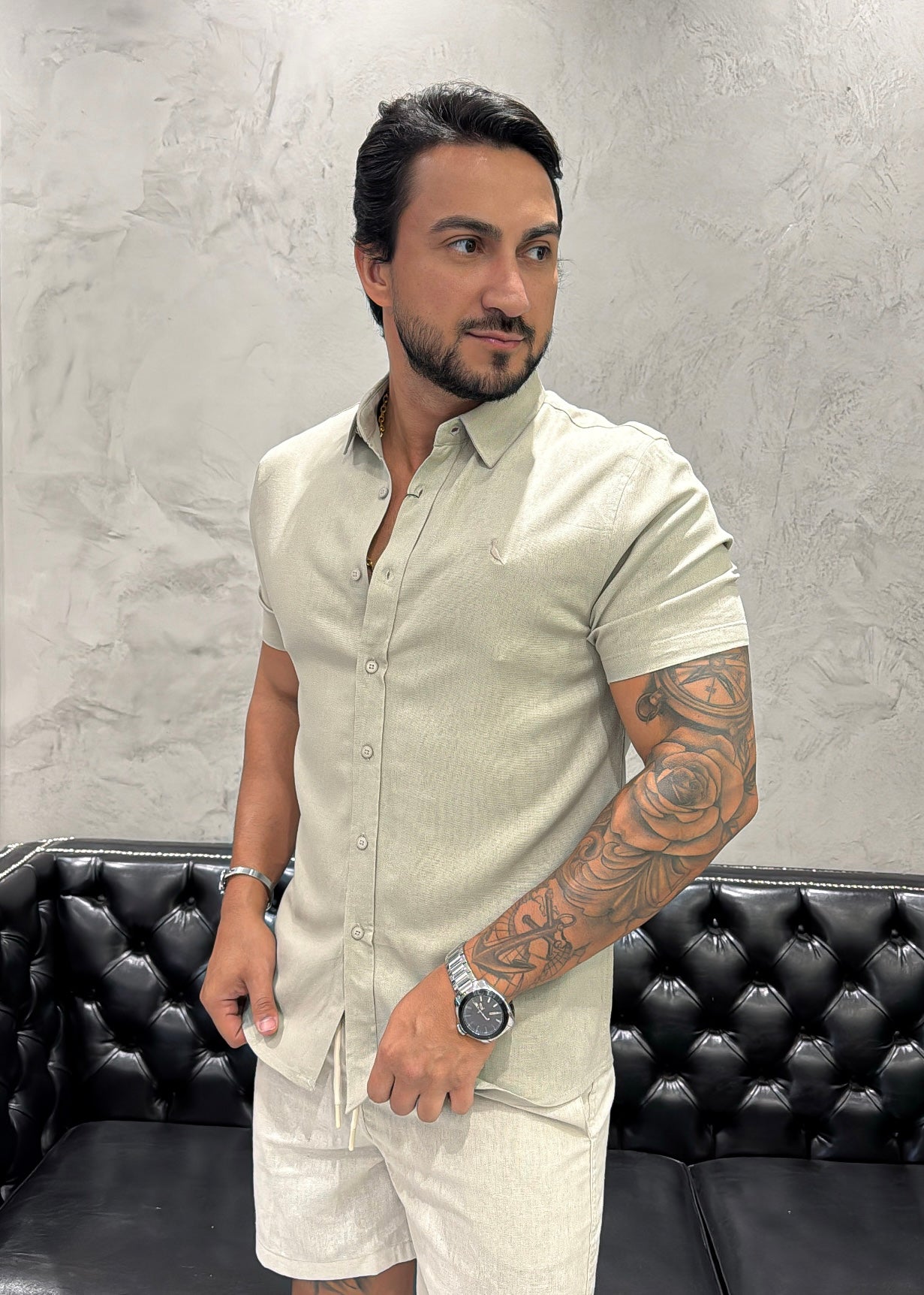 Camisa Reserva Linho M/C Palha