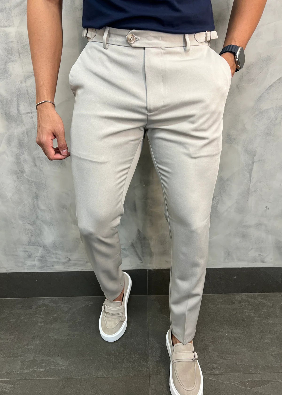 Calça Alfaiataria DL67 com Ajuste Lateral Bege