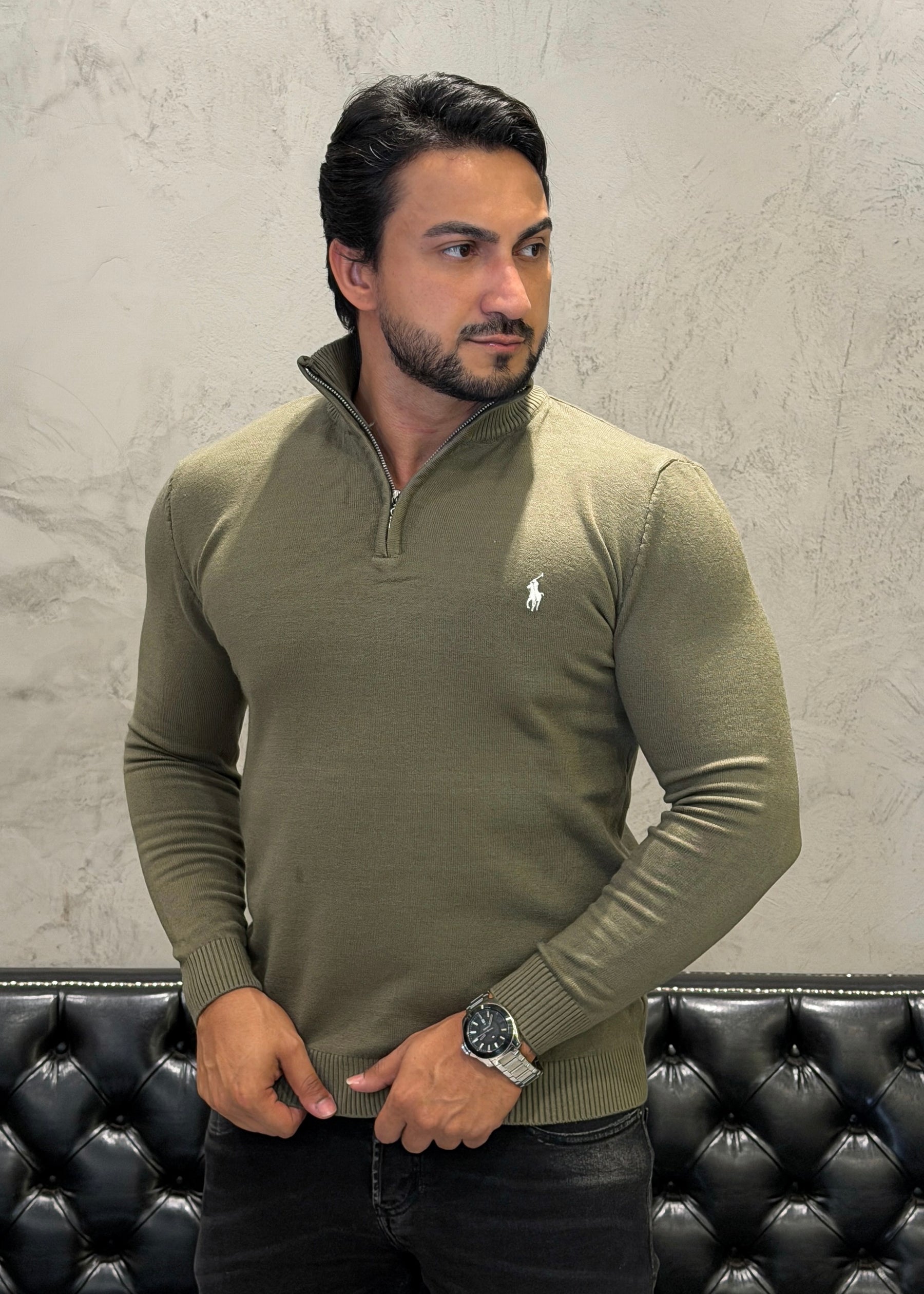 Suéter Zíper Ralph Lauren Musgo