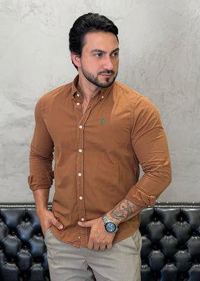 Camisa Ralph Lauren M/Longa Tinturada Marrom