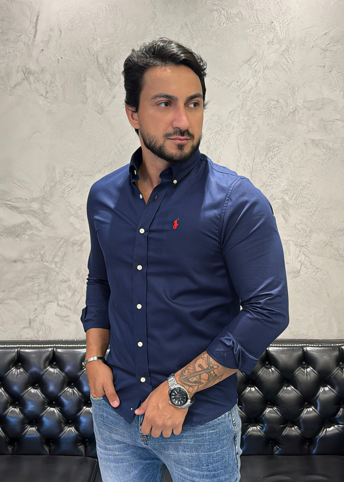 Camisa Ralph Lauren M/Longa Marinho