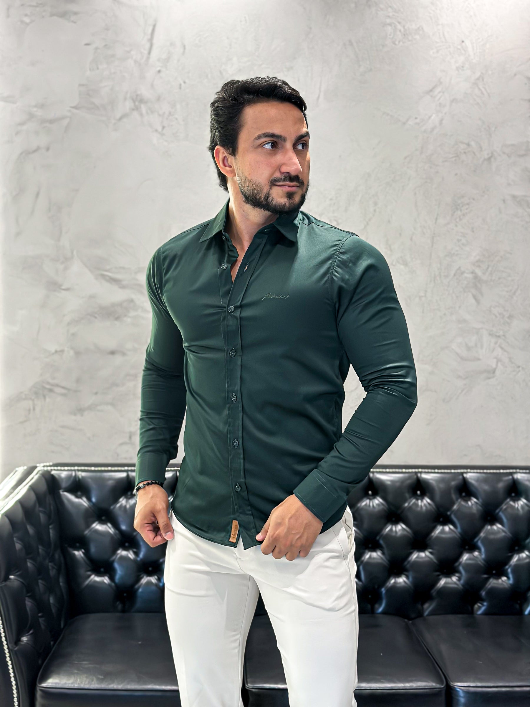 Camisa Acetinada c/ Elastano Slim Militar