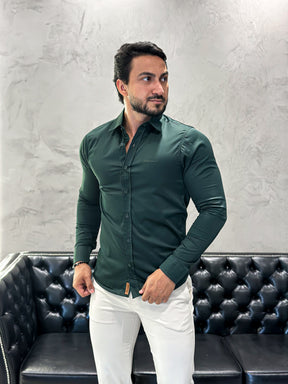 Camisa Acetinada c/ Elastano Slim Militar