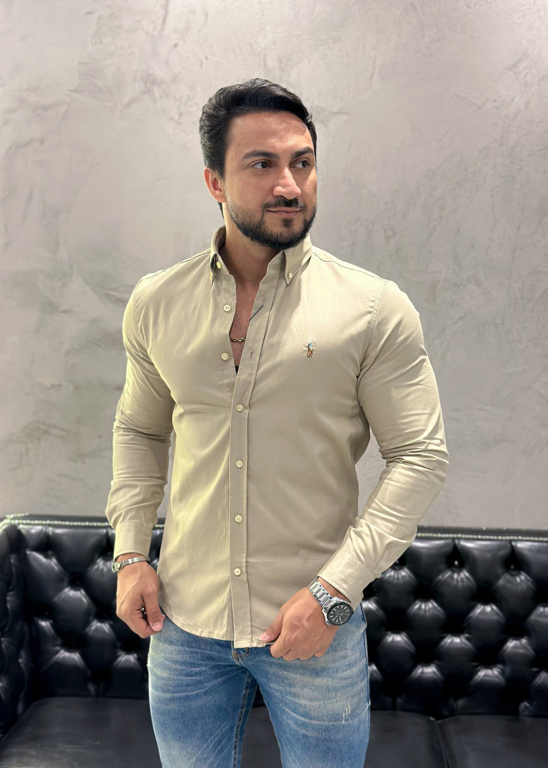 Camisa Ralph Lauren M/L Areia