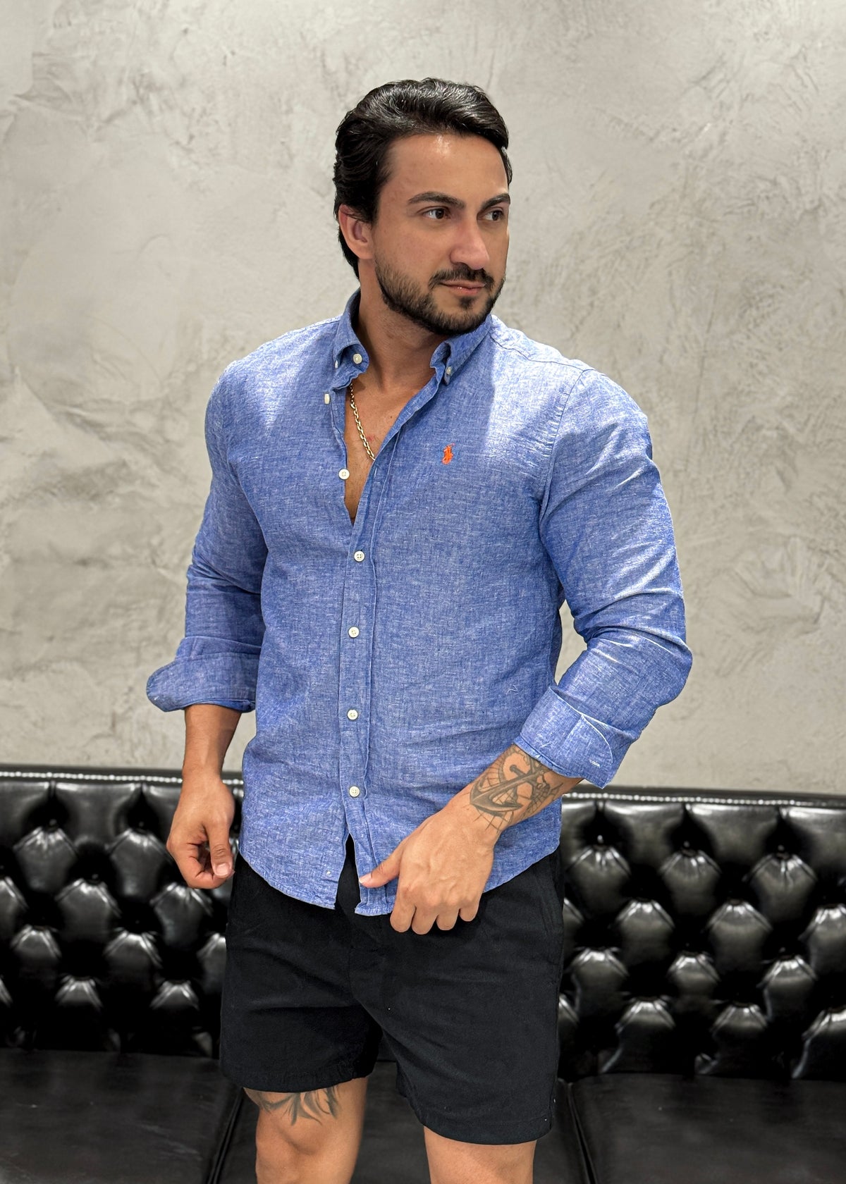 Camisa M/L Ralph Lauren Linho Azul