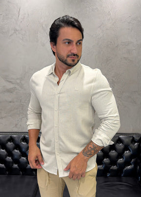 Camisa Reserva M/L Linho Areia