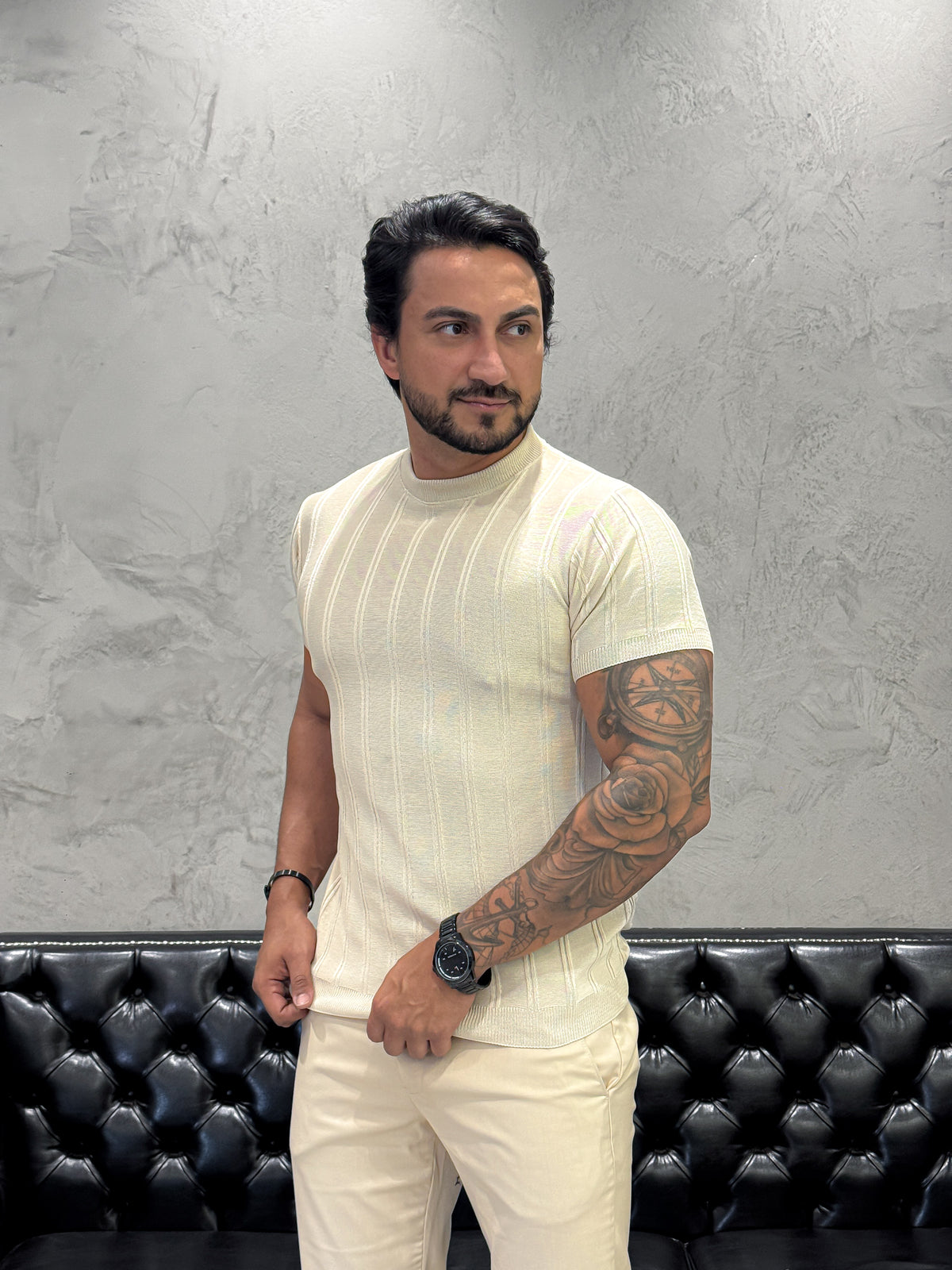 T-Shirt Basica Tricot Areia