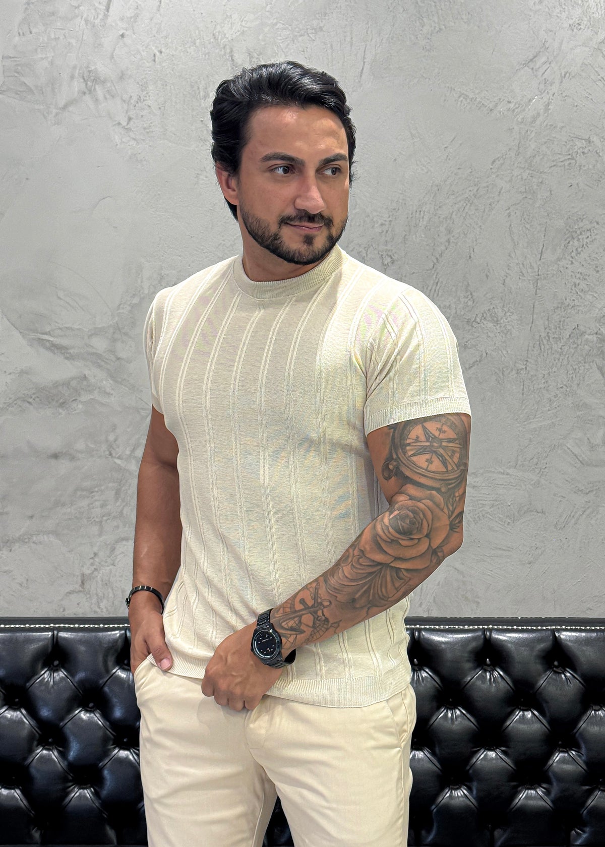 T-Shirt Basica Tricot Areia