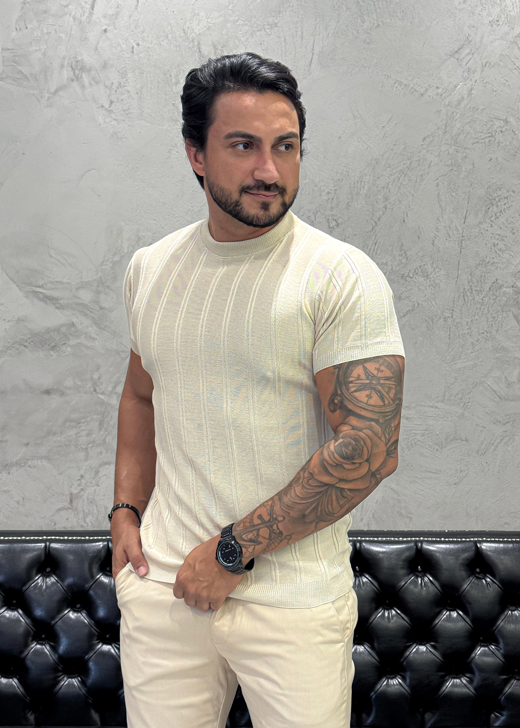 T-Shirt Basica Tricot Areia