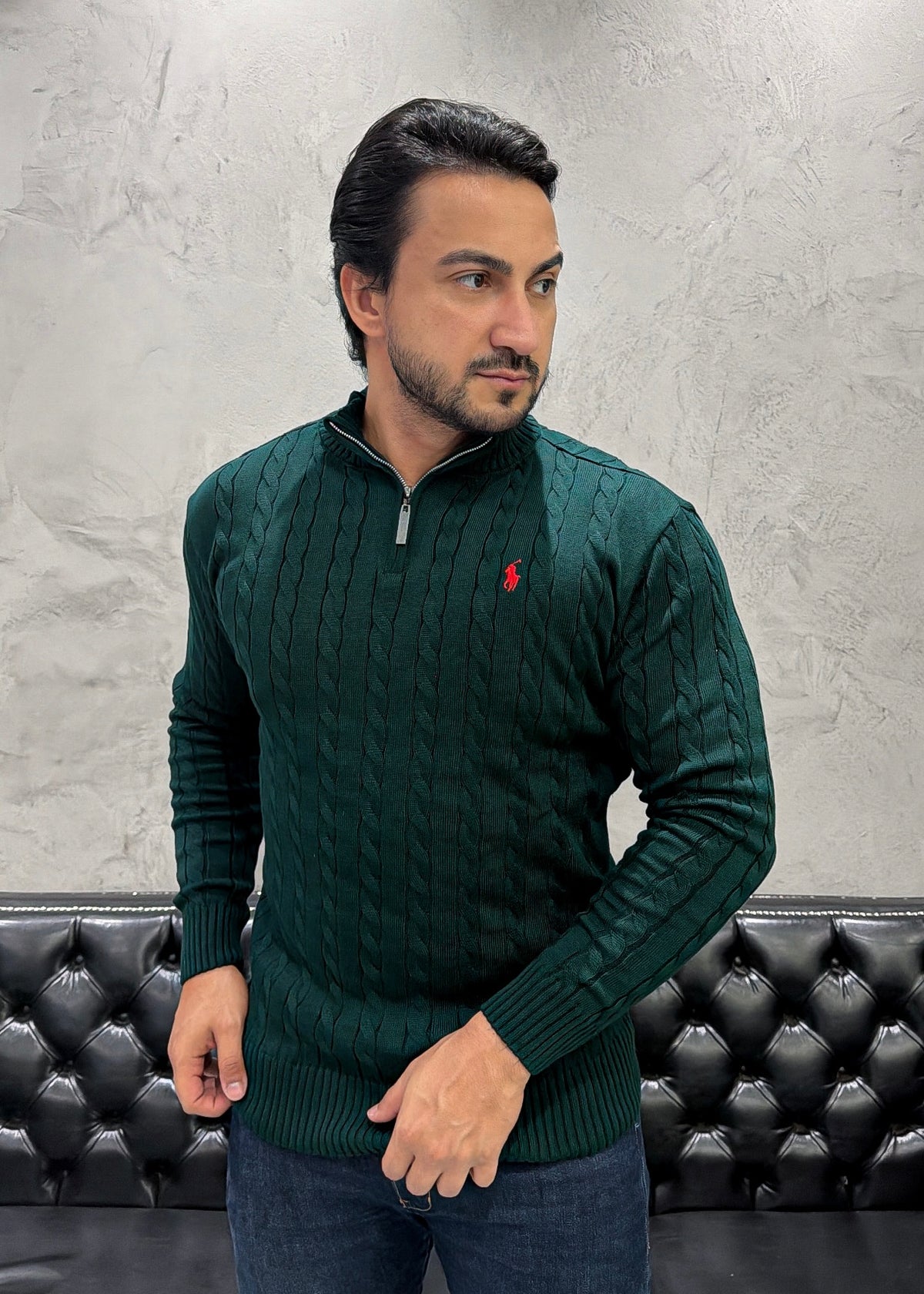 Suéter Zíper Trançado Ralph Lauren Verde