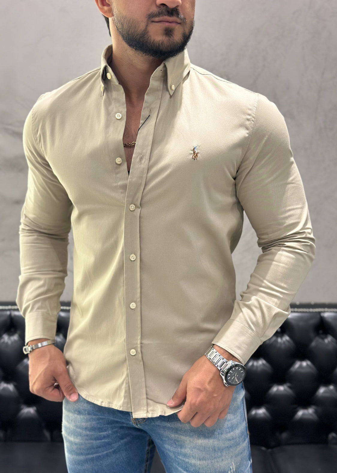 Camisa Ralph Lauren M/L Areia