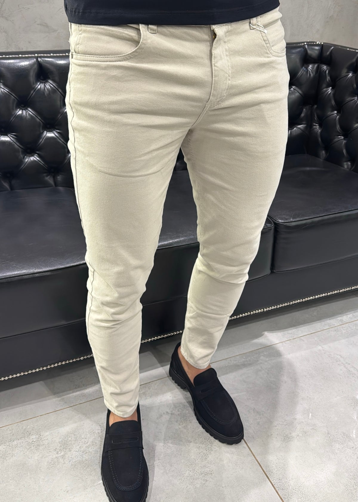 Calça Jeans Slim Bege