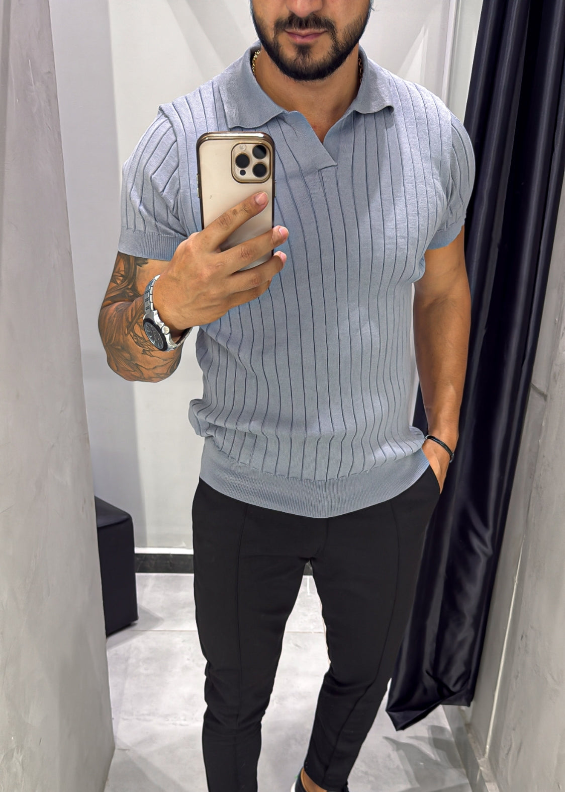 Polo Tricot Luxo Cinza