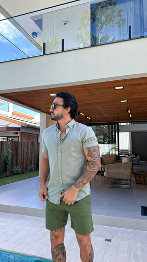 Camisa Linho Ralph Lauren M/C Verde
