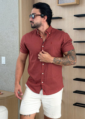 Camisa Linho Ralph Lauren M/C Bordo