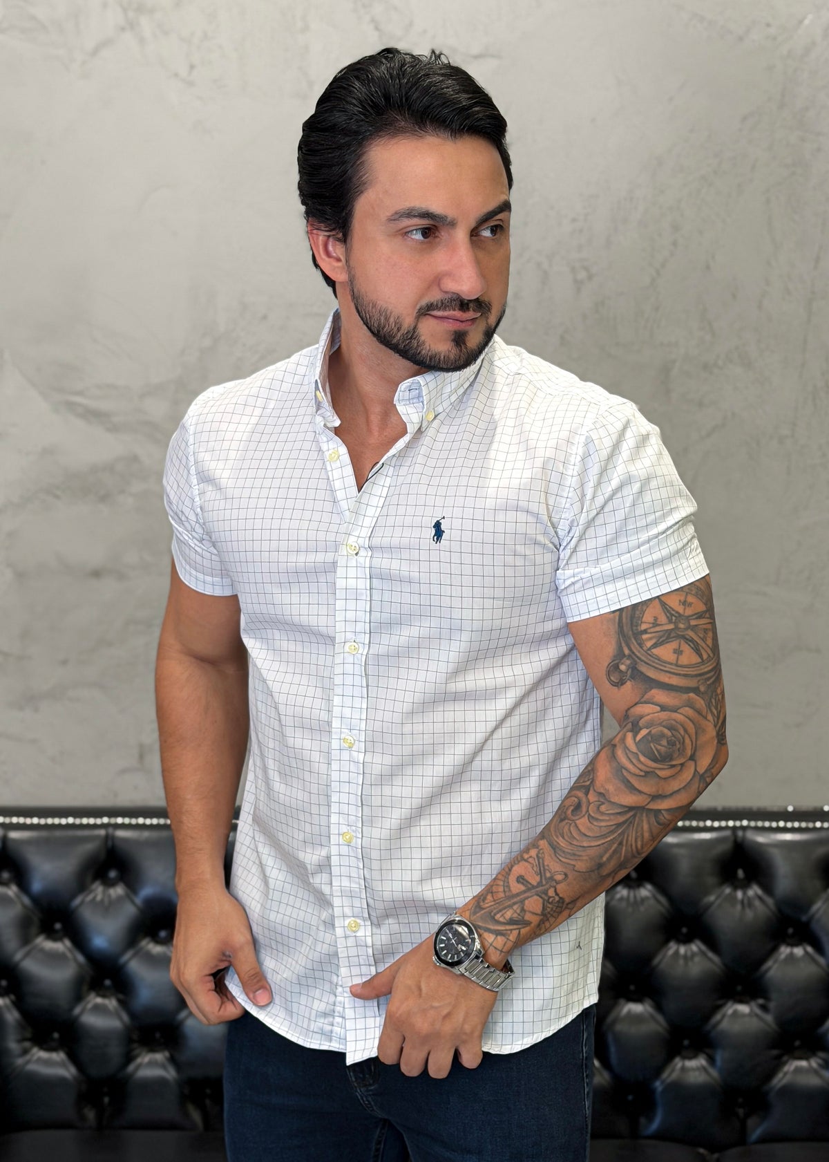 Camisa Ralph Lauren M/Curta Xadrez Branco