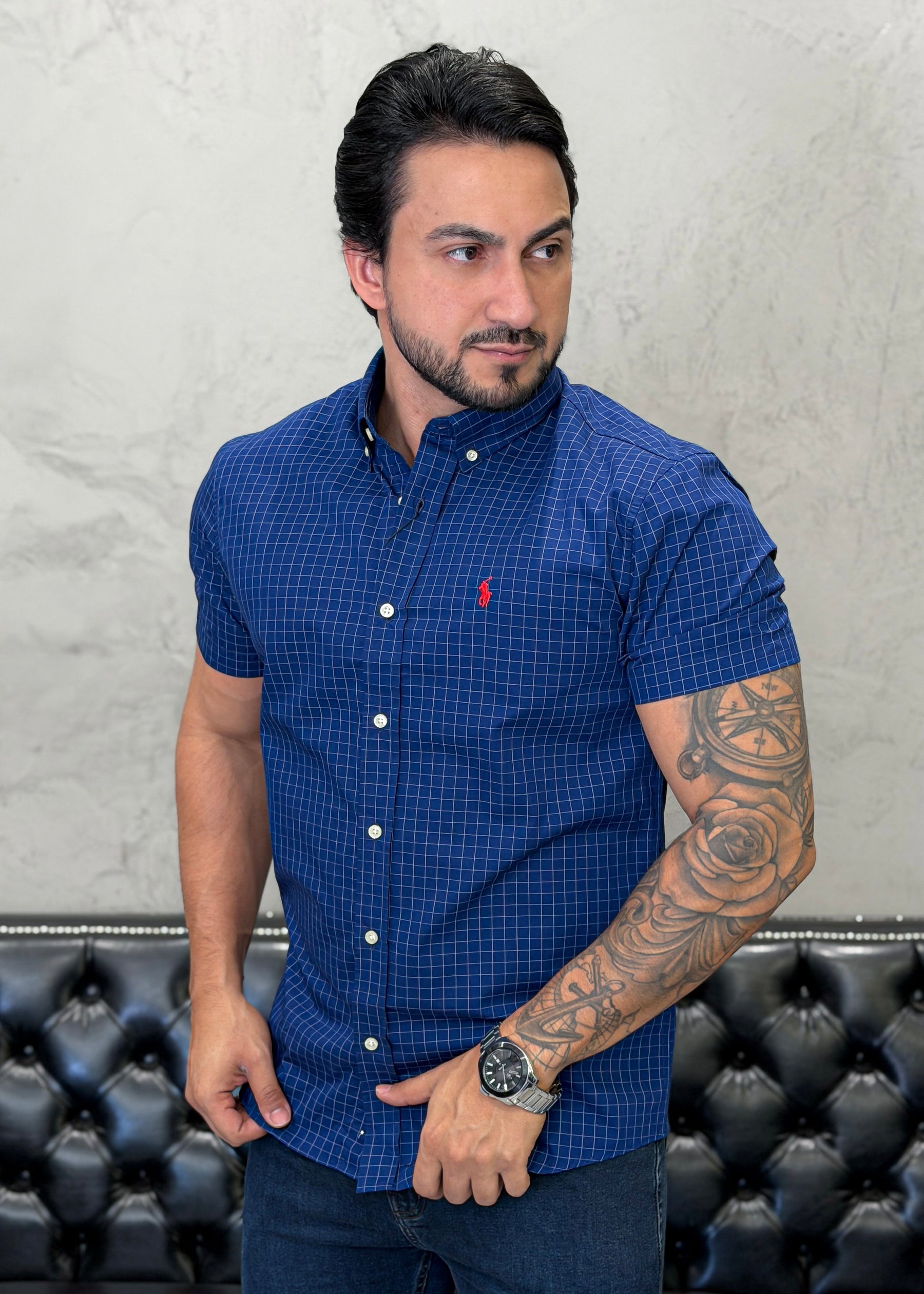 Camisa Ralph Lauren M/Curta Xadrez Azul