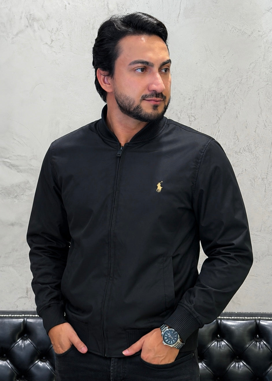 Jaqueta Bomber Sarja Ralph Lauren Preta