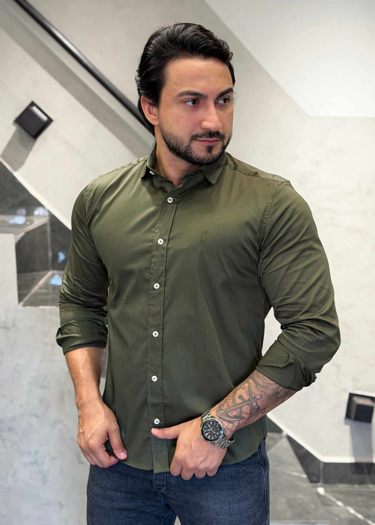 Camisa Ralph Lauren M/L Musgo Italiana