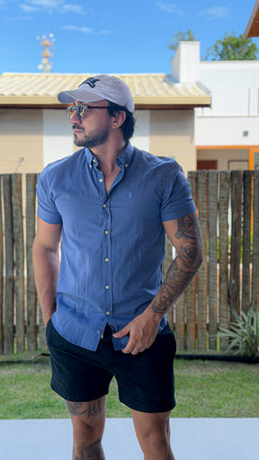 Camisa Linho Ralph Lauren M/C Marinho