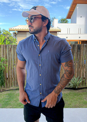 Camisa Linho Ralph Lauren M/C Marinho