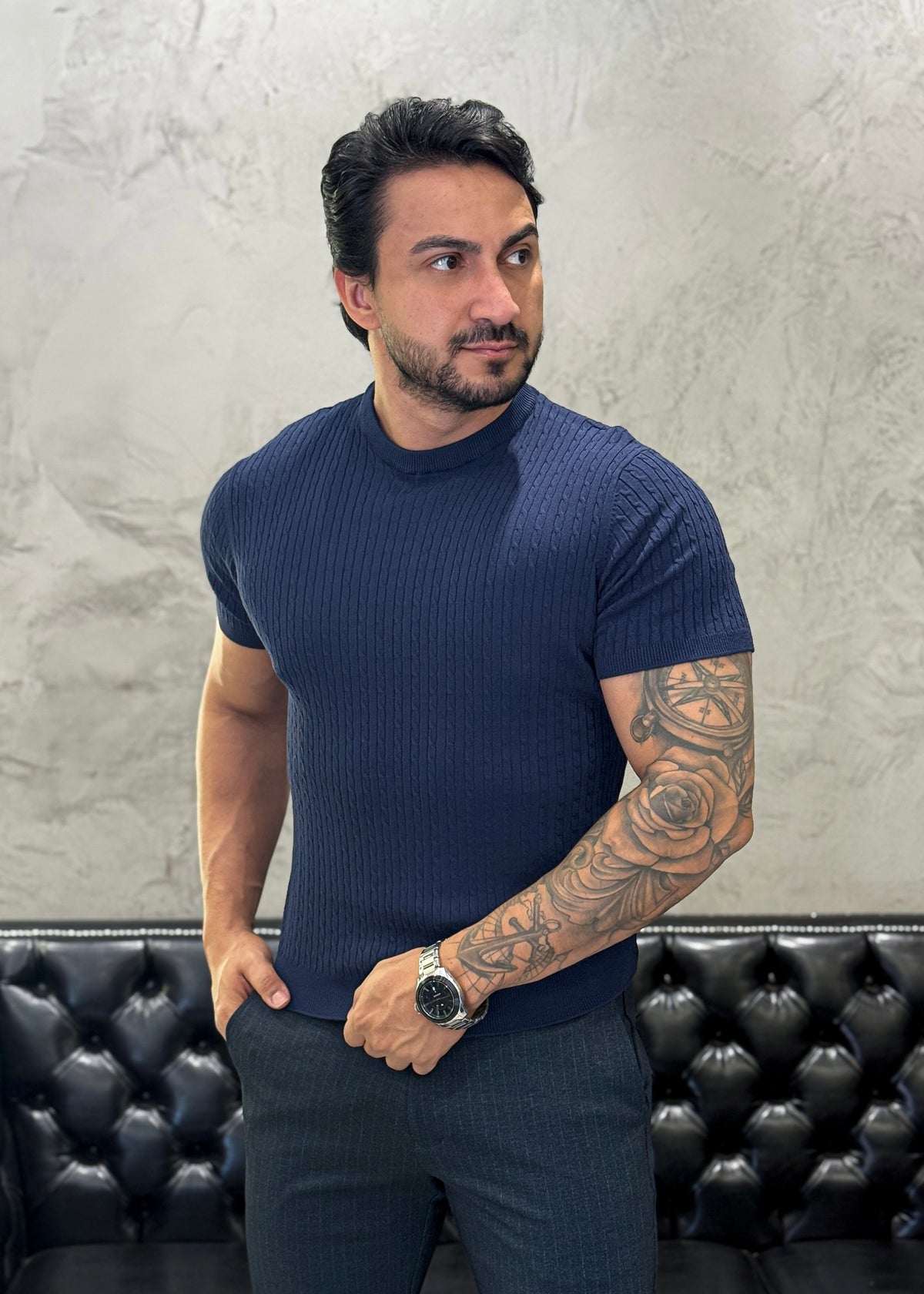 Camiseta Tricot Luxo Marinho
