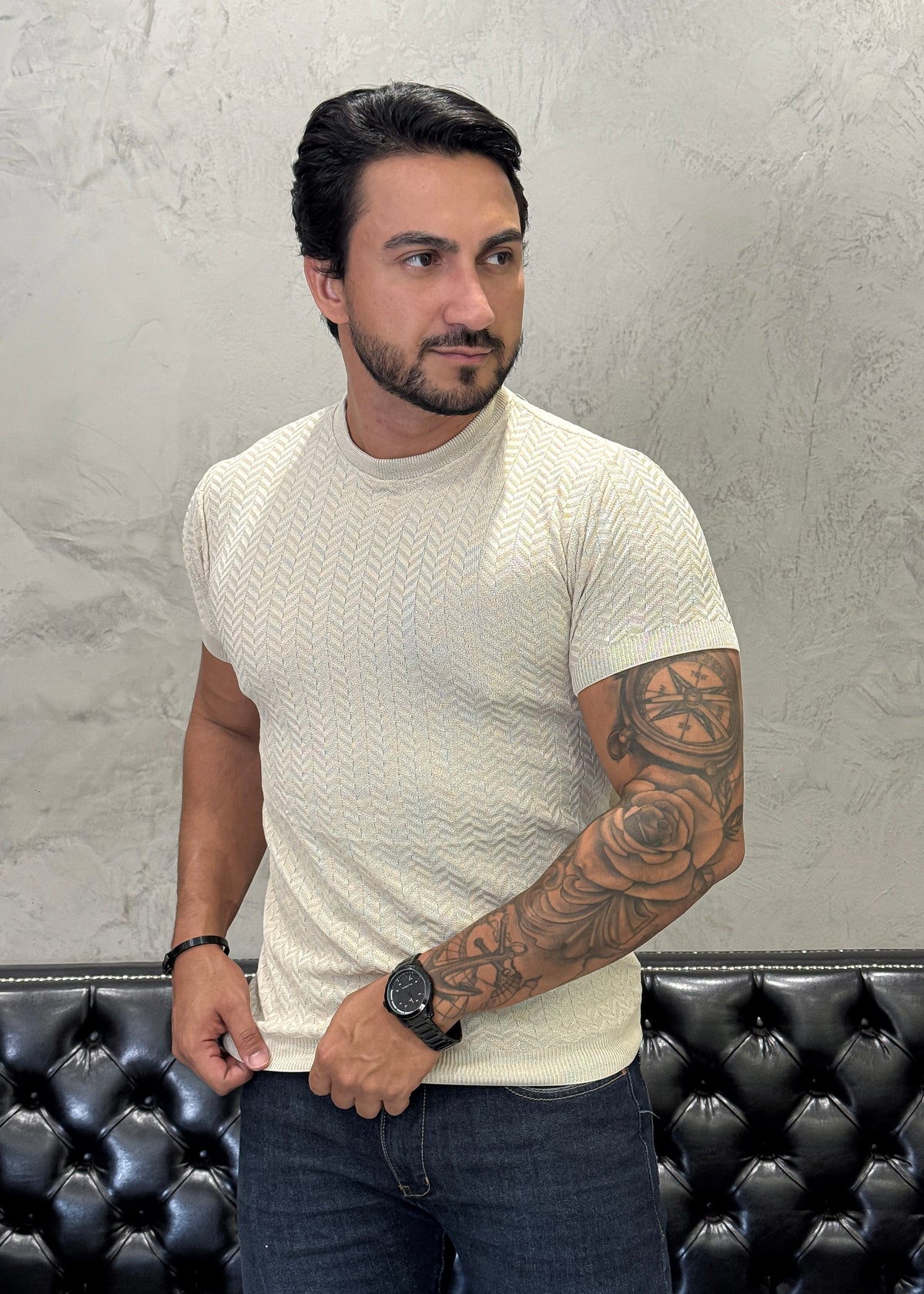 T-Shirt Basica Tricot Areia