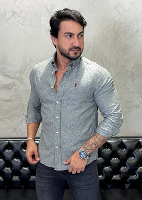Camisa M/L Ralph Lauren Linho Cinza