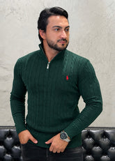 Suéter Zíper Trançado Ralph Lauren Verde