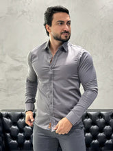 Camisa Acetinada c/ Elastano Slim Cinza