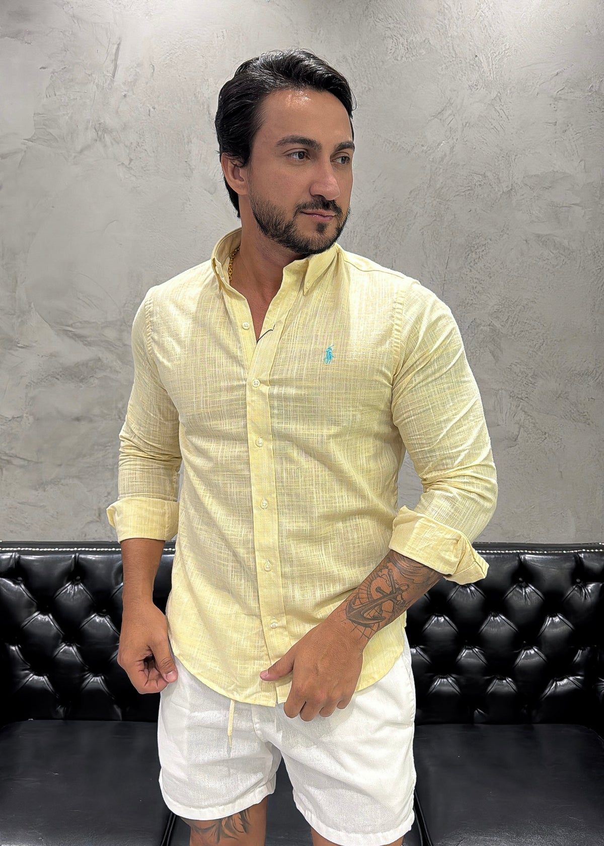 Camisa Ralph Lauren M/L Linho Amarelo