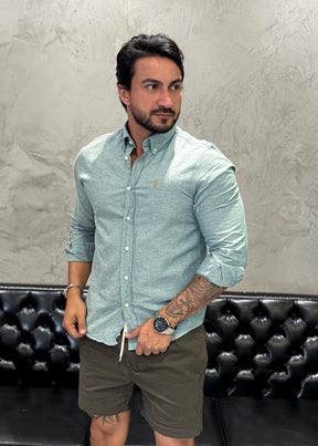 Camisa M/L Ralph Lauren Linho Verde Água