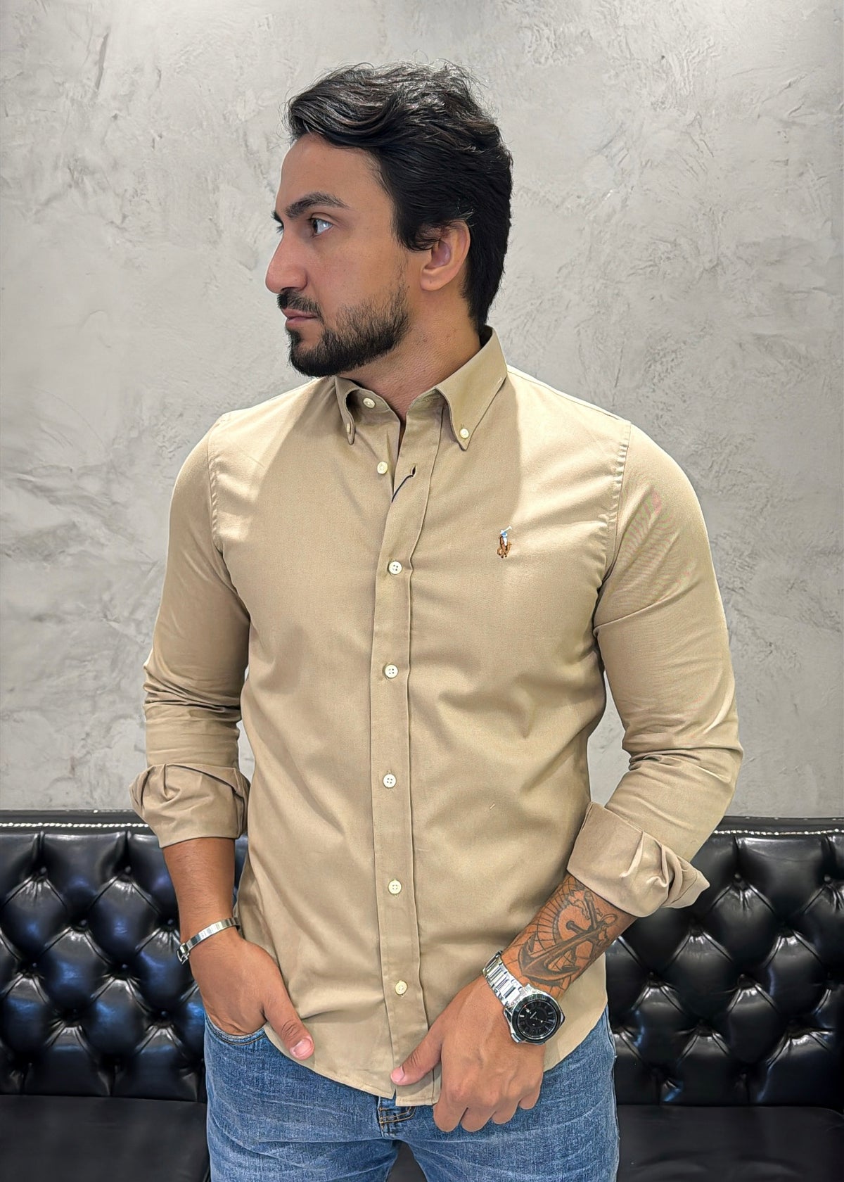 Camisa Ralph Lauren M/Longa Khaki