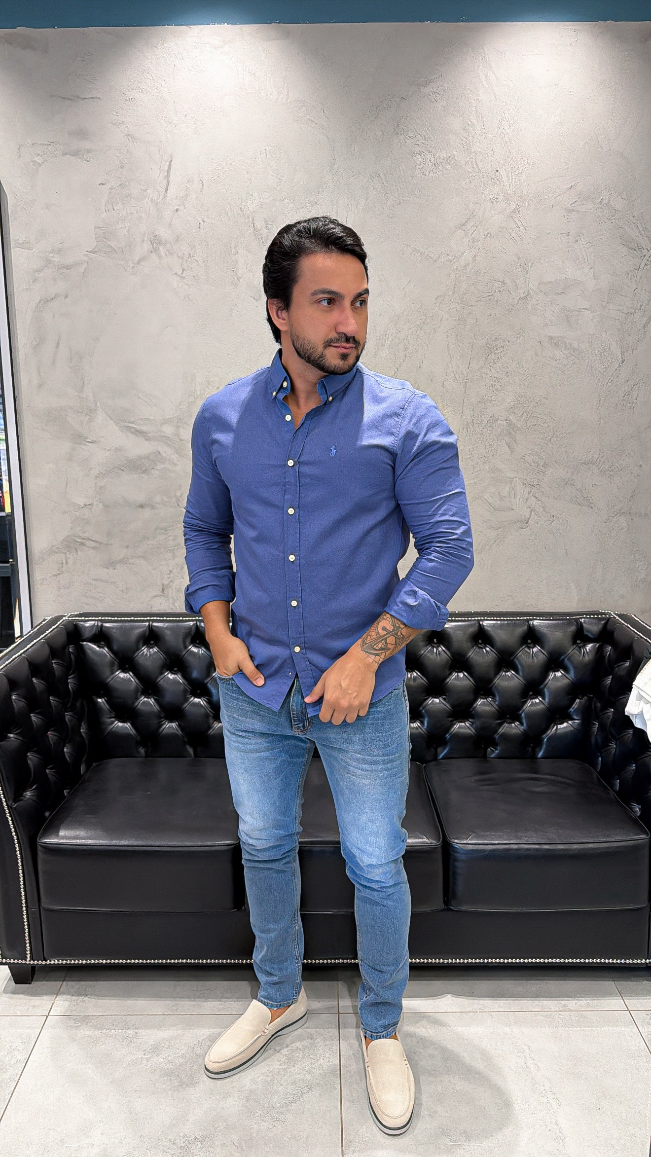 Camisa Ralph Lauren M/L Linho Azul