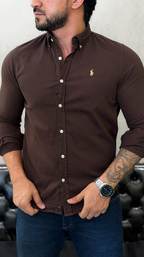 Camisa Ralph Lauren M/L Tinturada Marrom
