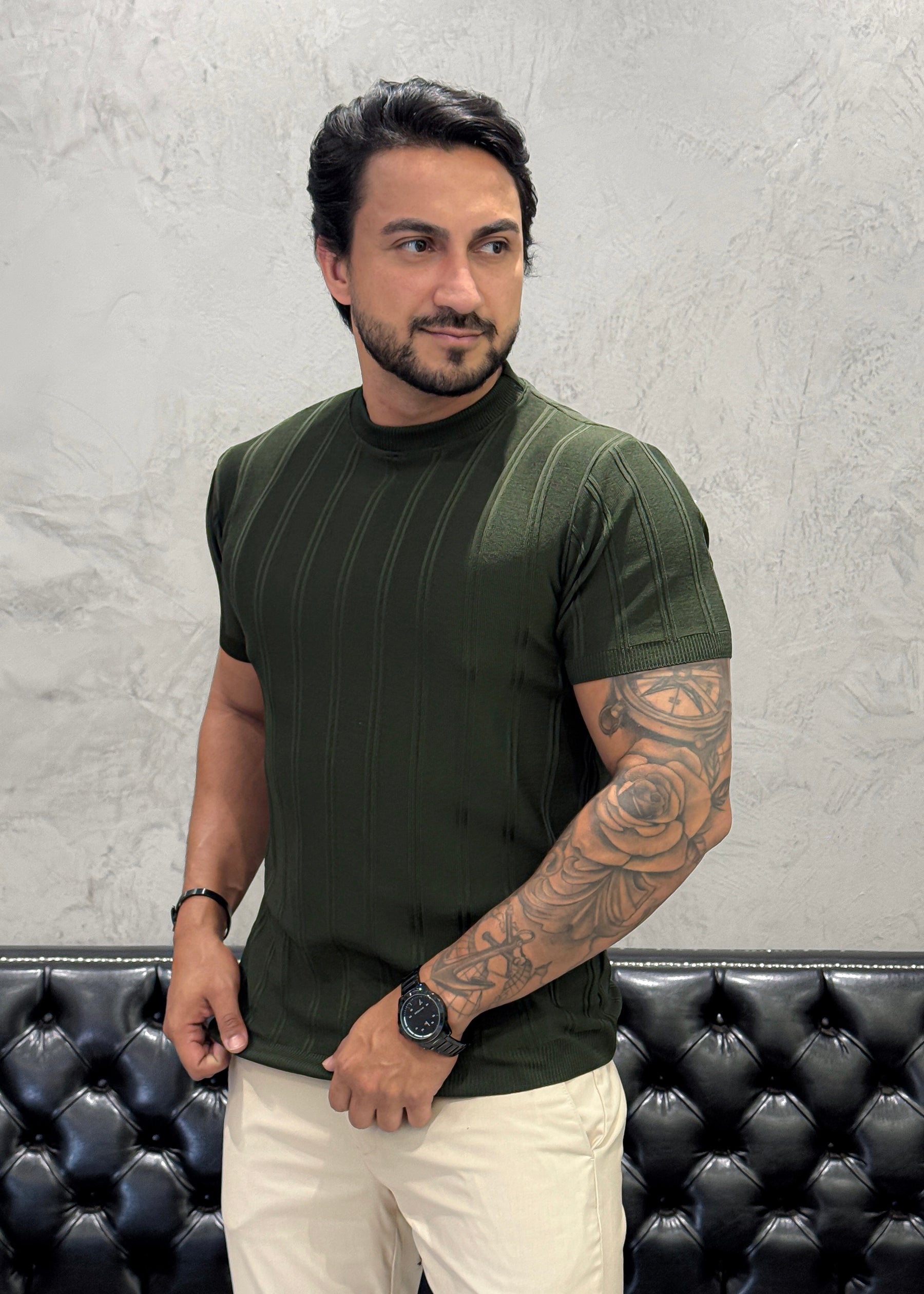 T-Shirt Basica Tricot Musgo