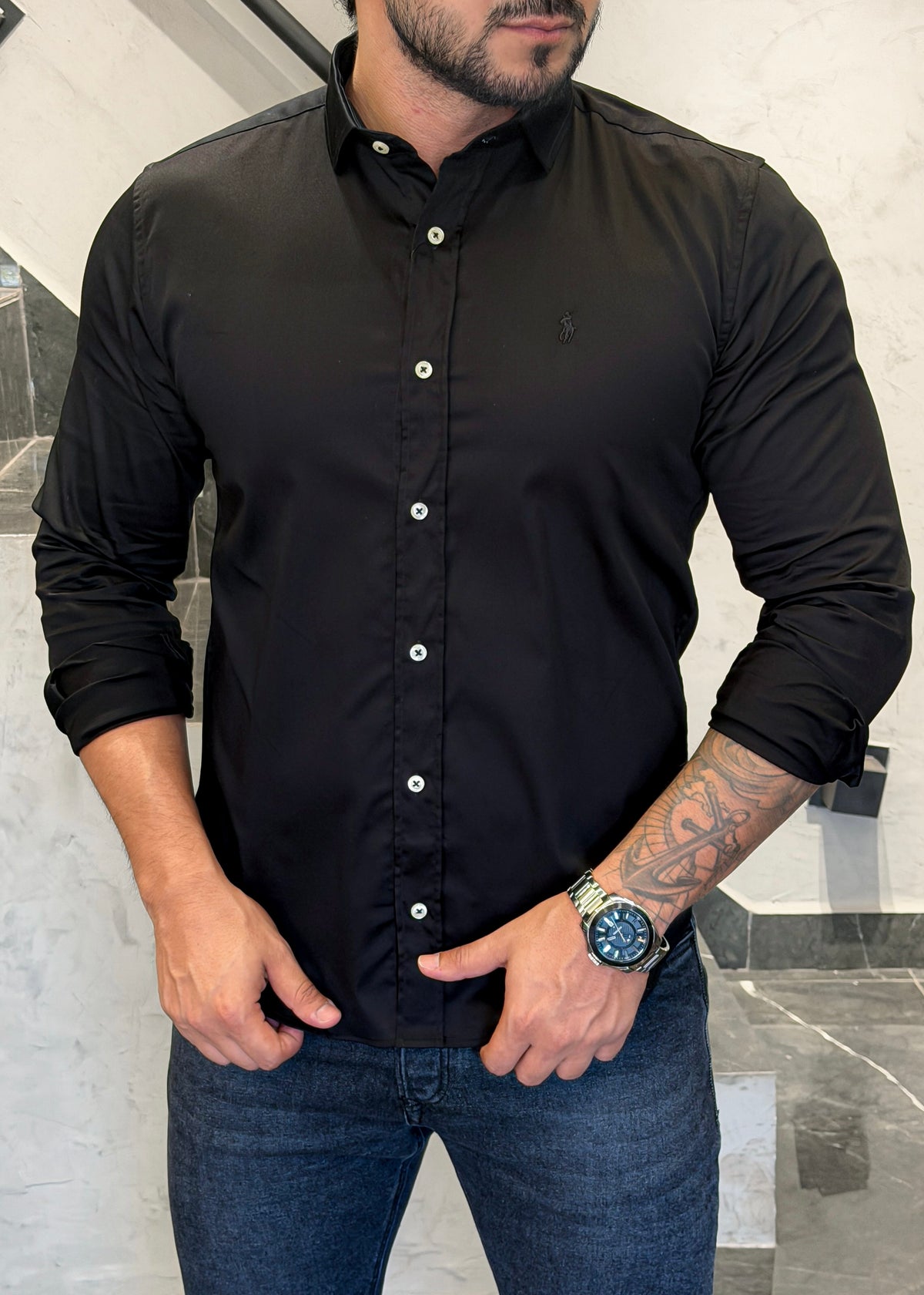 Camisa Ralph Lauren M/L Preto Gola Italiana
