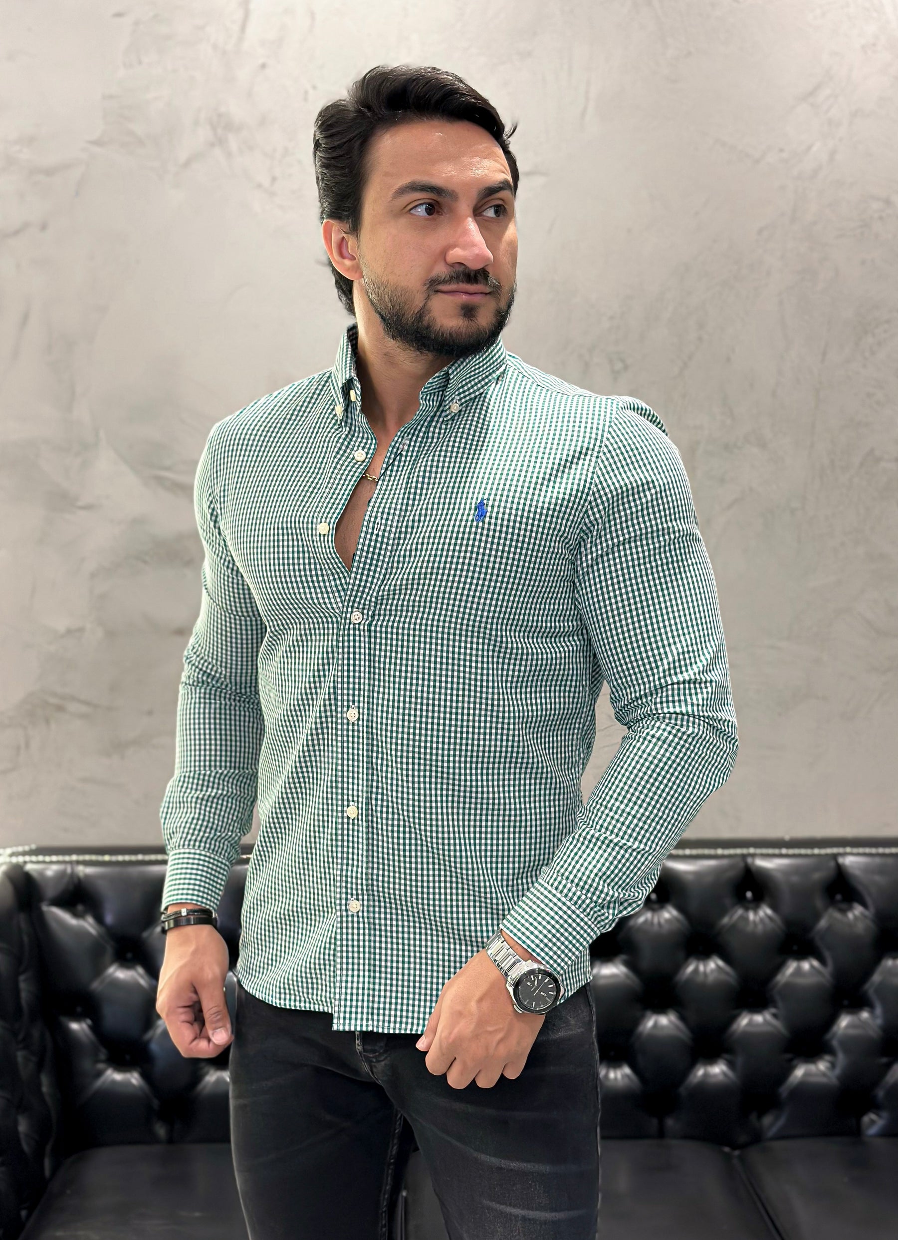 Camisa Ralph Lauren M/L Microxadrez Verde