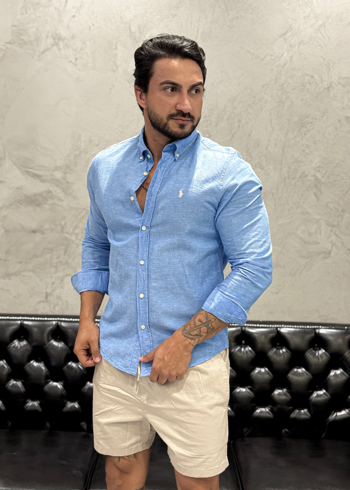 Camisa M/L Ralph Lauren Linho Azul Claro
