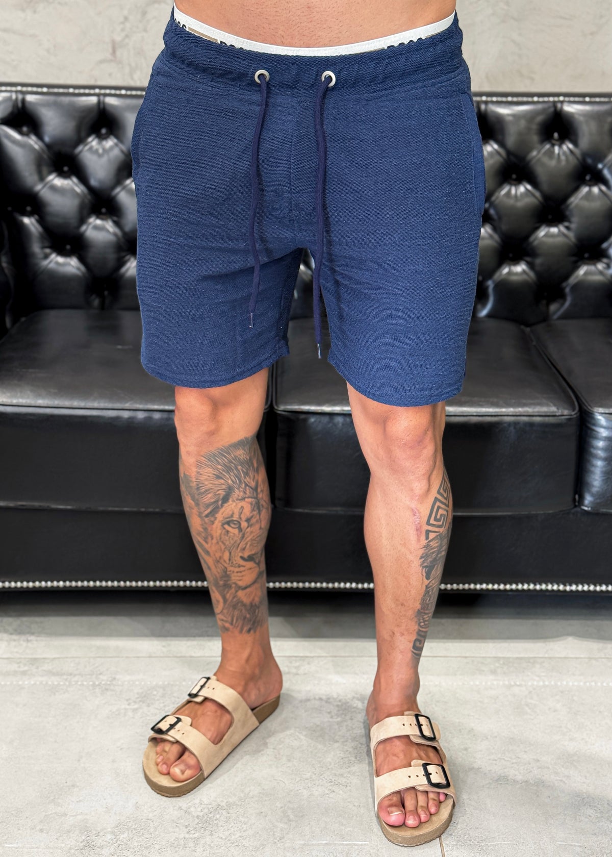 Short Tricot Pespontado Marinho