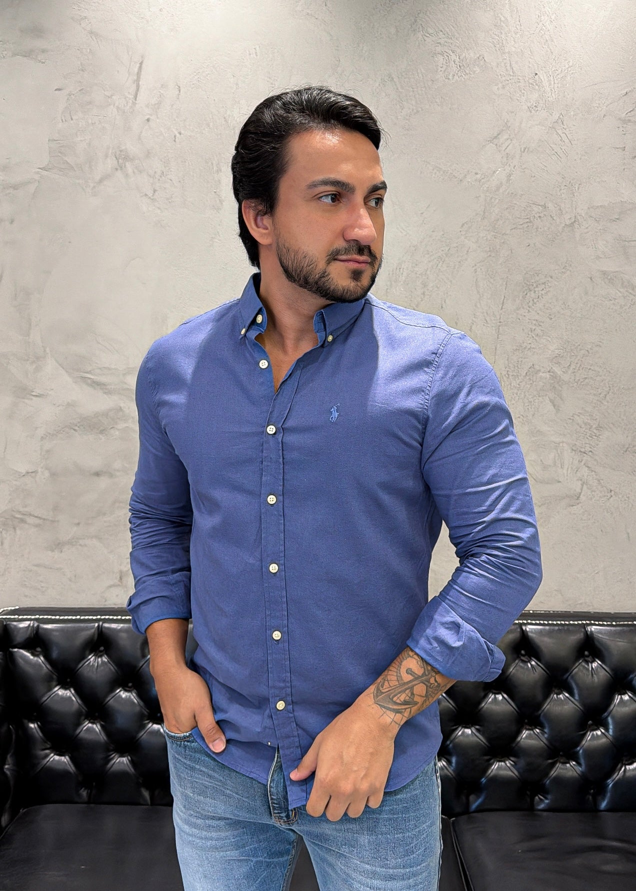 Camisa Ralph Lauren M/L Linho Azul