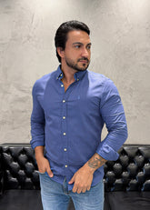 Camisa Ralph Lauren M/L Linho Azul