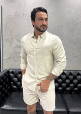 Camisa Reserva M/L Linho Areia