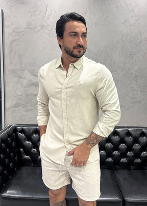 Camisa Reserva M/L Linho Areia