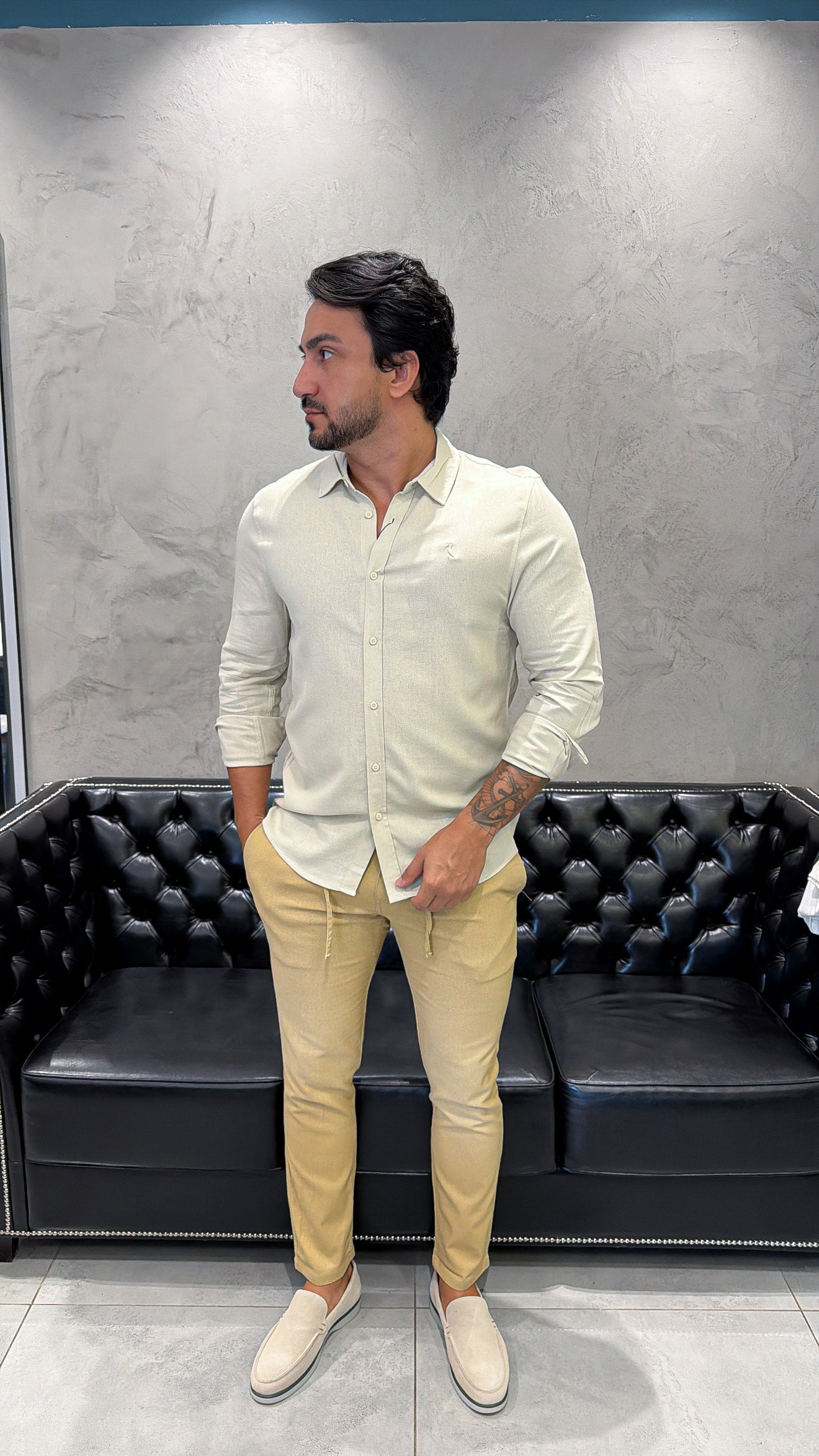 Camisa Reserva M/L Linho Areia