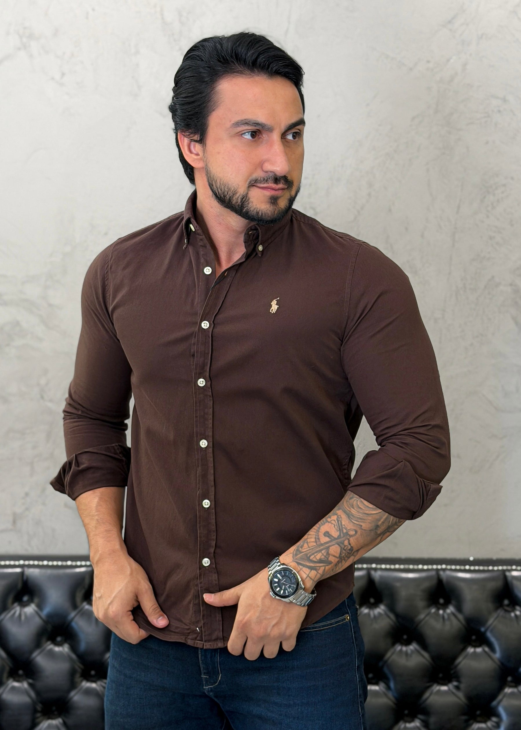 Camisa Ralph Lauren M/L Tinturada Marrom