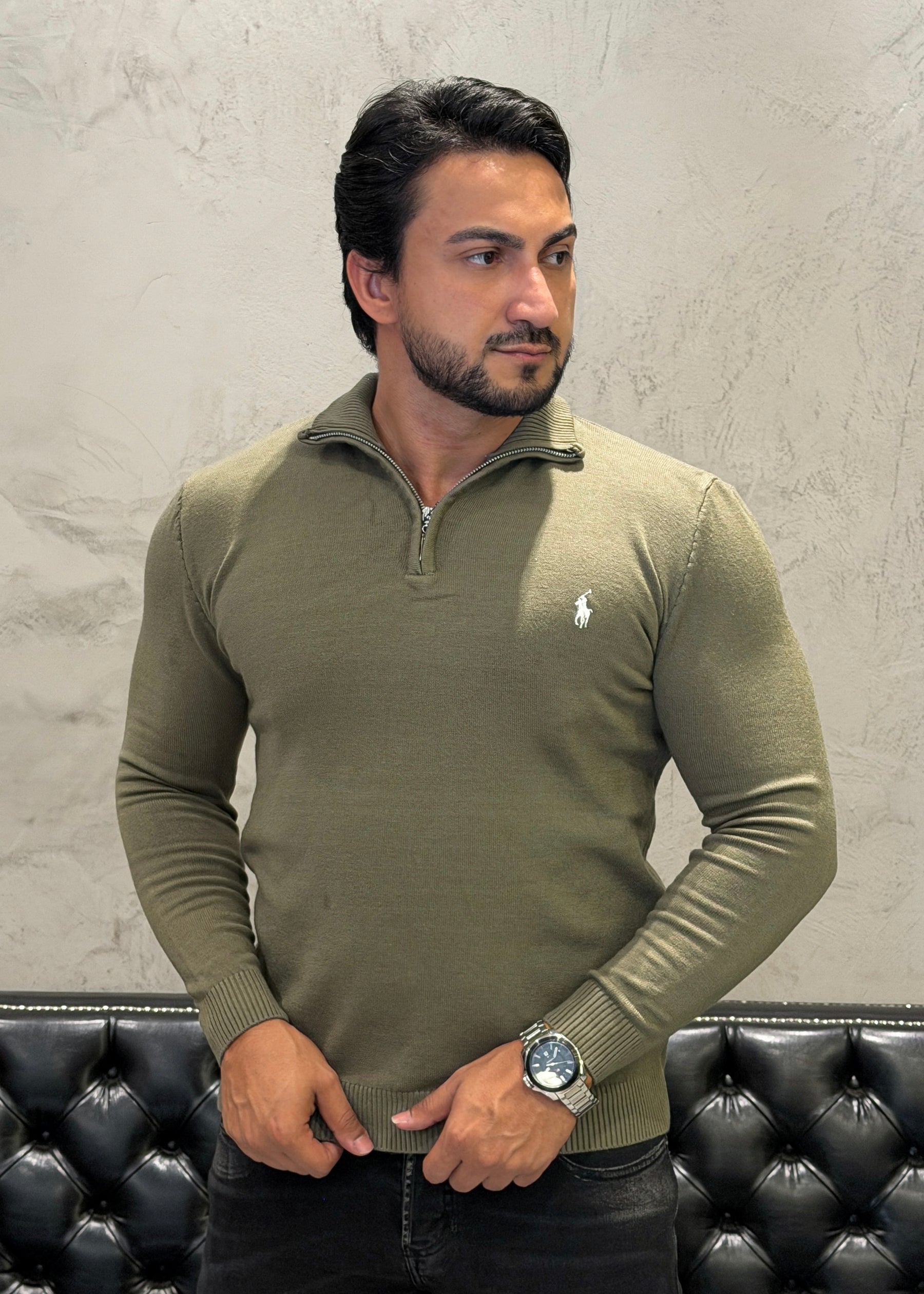 Suéter Zíper Ralph Lauren Musgo