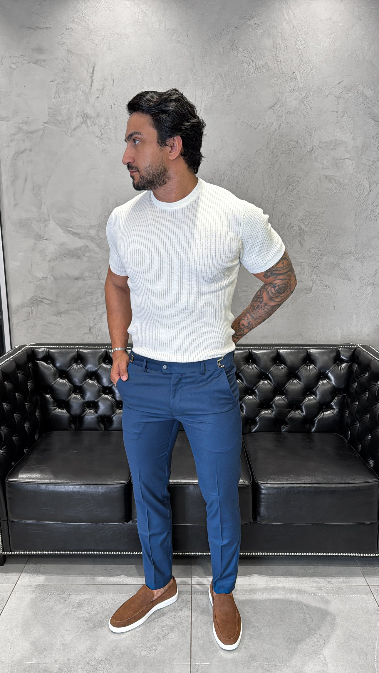 Calça Alfaiataria DL67 com Ajuste Lateral Marinho