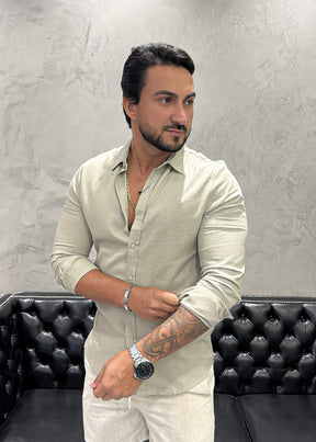 Camisa Reserva M/L Linho Verde Menta